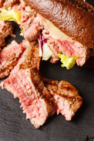 Bun with grilled roast beefの写真素材