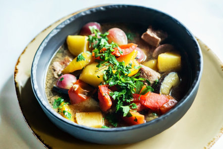 roasted vegetables with meatの写真素材