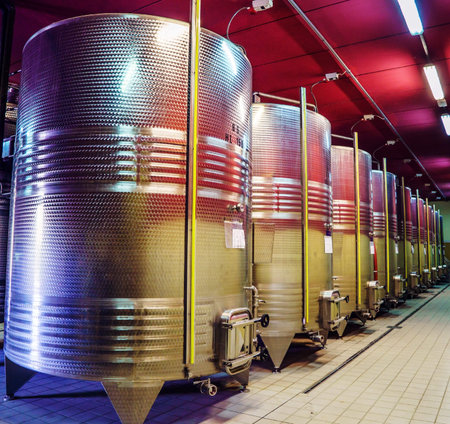 huge metal reservoirs for the fermentation of wine
