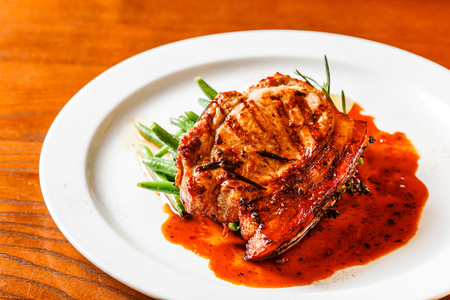 meat steak with red cabbageの写真素材