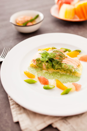 salmon with sauceの写真素材