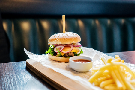 burger with french friesの写真素材