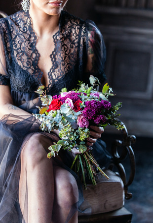 nice women with flowersの写真素材