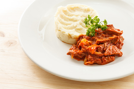 Beef stew with mashed potatoesの写真素材
