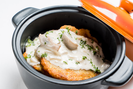 potato pancakes with sour creamの写真素材