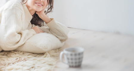 woman with cup of hot chocolateの写真素材