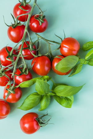 cherry tomato and basilの写真素材