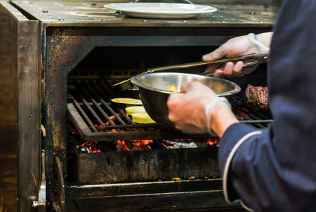 chef making grilled vegetablesの写真素材