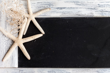 empty blackboard with starfishの写真素材