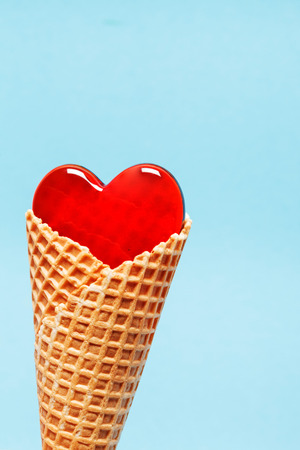 red heart in the waffle coneの写真素材