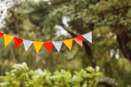colorful flags in the garden