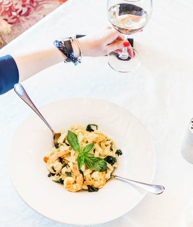 pasta with shrimpsの写真素材
