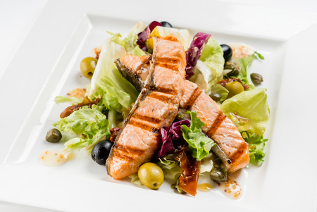 grilled salmon with vegetablesの写真素材