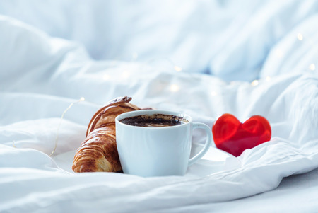 cup coffee with croissantの写真素材