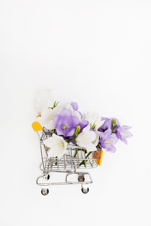 campanula flowers  in the shop cartの写真素材