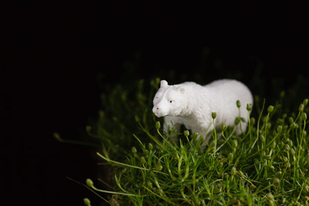 animal toys on the grass - ecological conpceptの写真素材