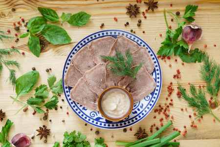 beef tongue with horseradish sauceの写真素材