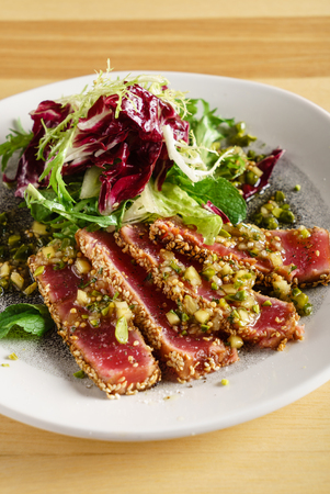 tuna slices with saladの写真素材
