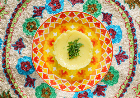mashed potatoes on the plateの写真素材