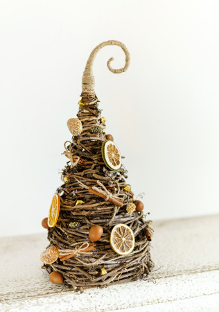 Christmas tree on the wood backgroundの写真素材