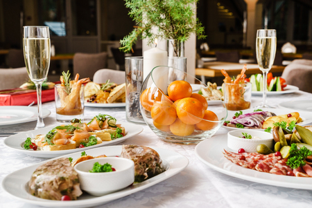 dinner on Christmas tableの写真素材