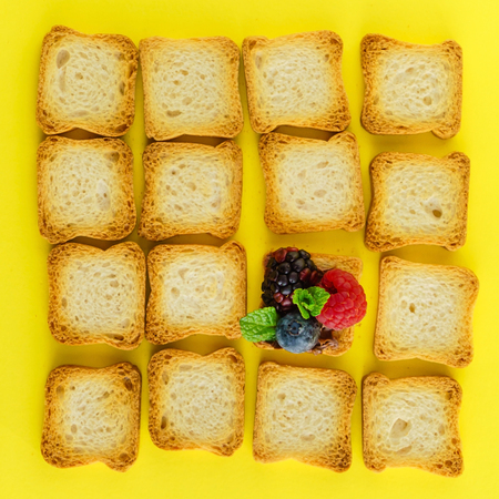 toasts on the yellow backgroundの写真素材