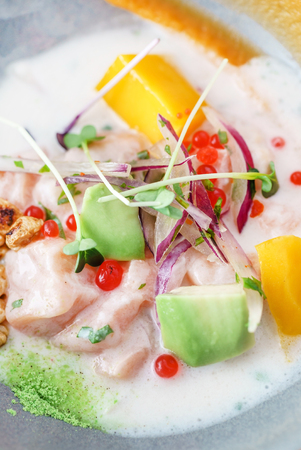 Sevice with salmon and mangoの写真素材