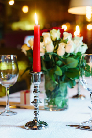 wedding table with candlesの写真素材