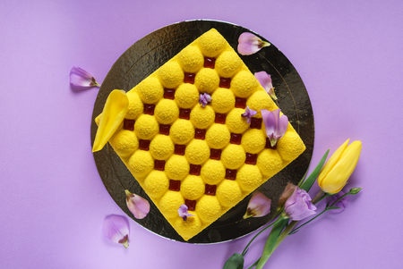 creative cake with fruits and berriesの写真素材