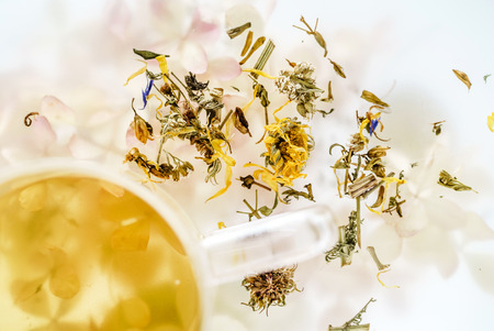 herbal tea in glass cupの写真素材