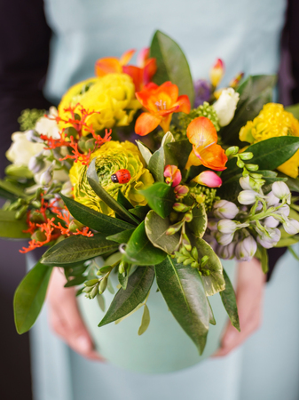 nice bouquet in the handsの写真素材