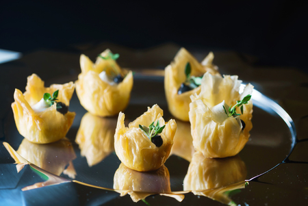 catering table with canapeの写真素材