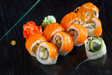 tasty sushi on tableの写真素材