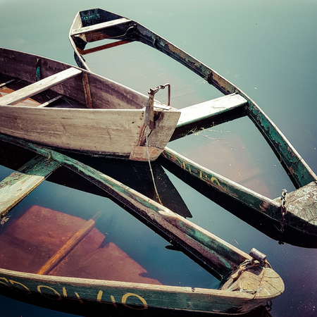old boat on the riverの写真素材