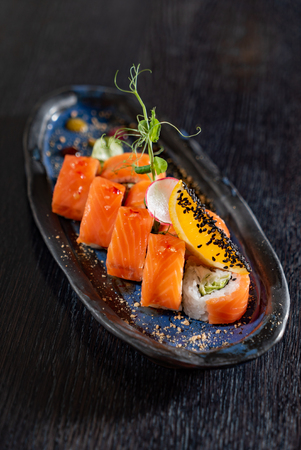 sushi in the restaurantの写真素材