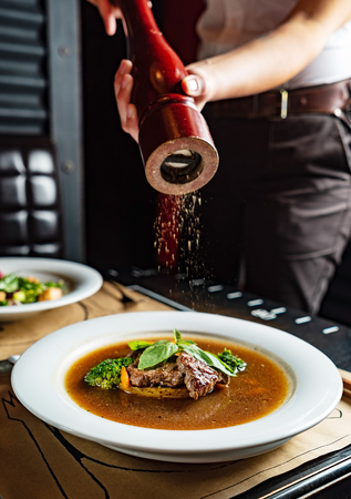 dinner in the restaurantの写真素材