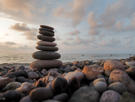 Stones balance on beachの写真素材