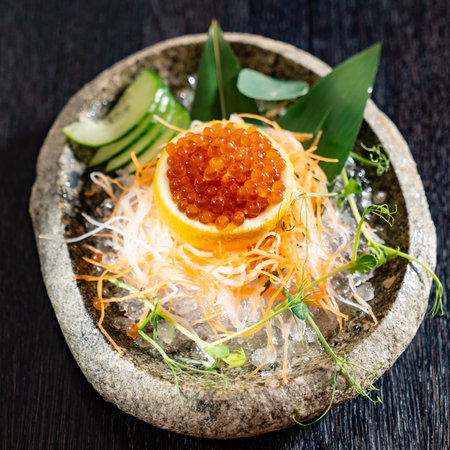 red caviar on lemonの写真素材