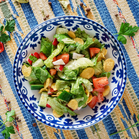 salad with corn flakesの写真素材