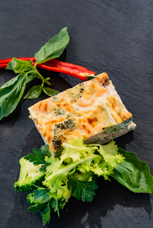 vegetable casserole  on black backgroundの写真素材
