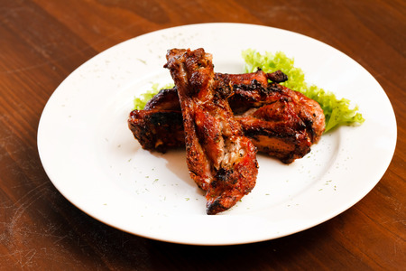 grilled meat on white tableの写真素材