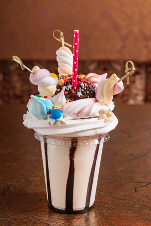 milkshake with marshmallowの写真素材