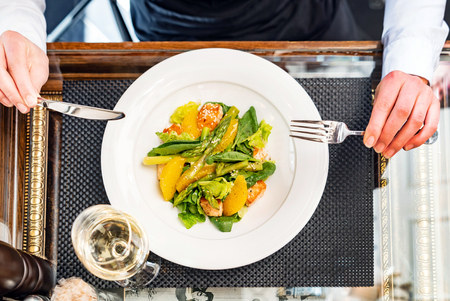 dinner in the restaurantの写真素材