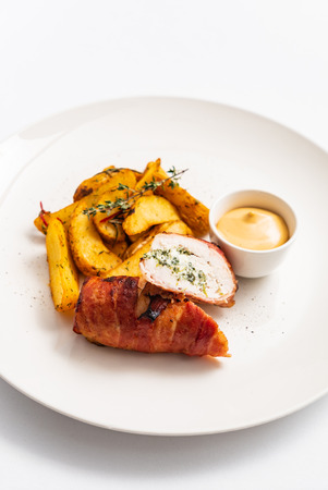 stuffed chicken with sauceの写真素材