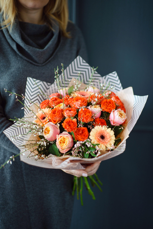 nice buquet in the handsの写真素材