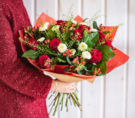 nice bouquet in the handsの写真素材