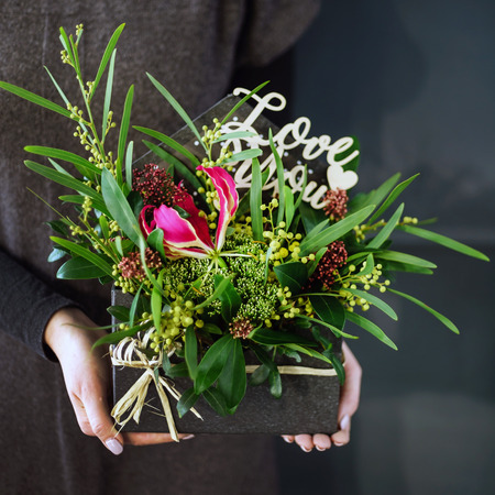 nice bouquet in the handsの写真素材