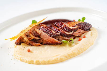 duck with cranberry sauceの写真素材