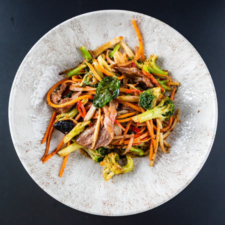 Noodles with meat and vegetablesの写真素材