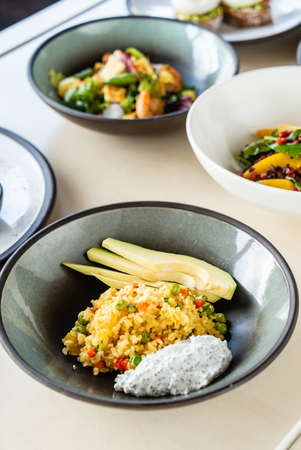 gourmet set in the restaurantの写真素材